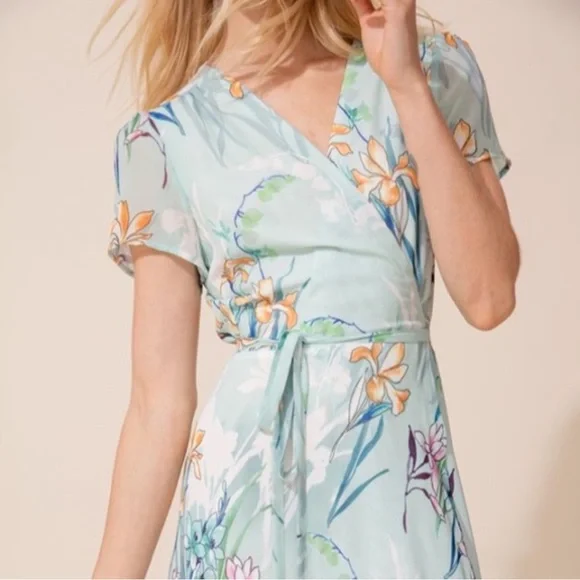 Yumi Kim Wrap Maxi Dress Woman’s Size Medium Mint Green Floral Print - Picture 2 of 12